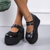 Comemore New Sweet Lolita Style Gothic Cosplay Black Pink Cozy Wedges Mary Jane High Heels Pumps Platform Shoes Woman Black Pink