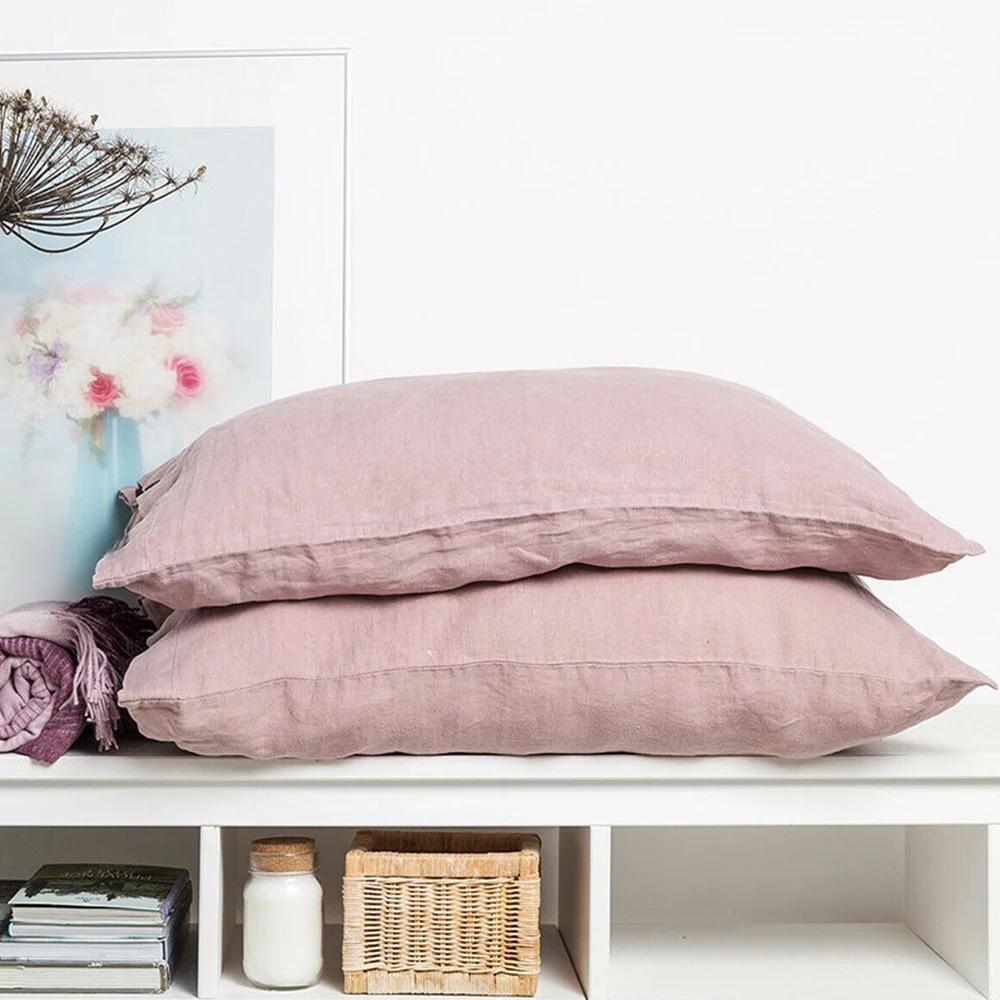 Ensemble de 2 Taies d'oreiller Douces Respirantes 100% Lin Housse de Coussin Décoratif Carré Différentes Tailles pour Lit Canapé Sofa Enveloppe
