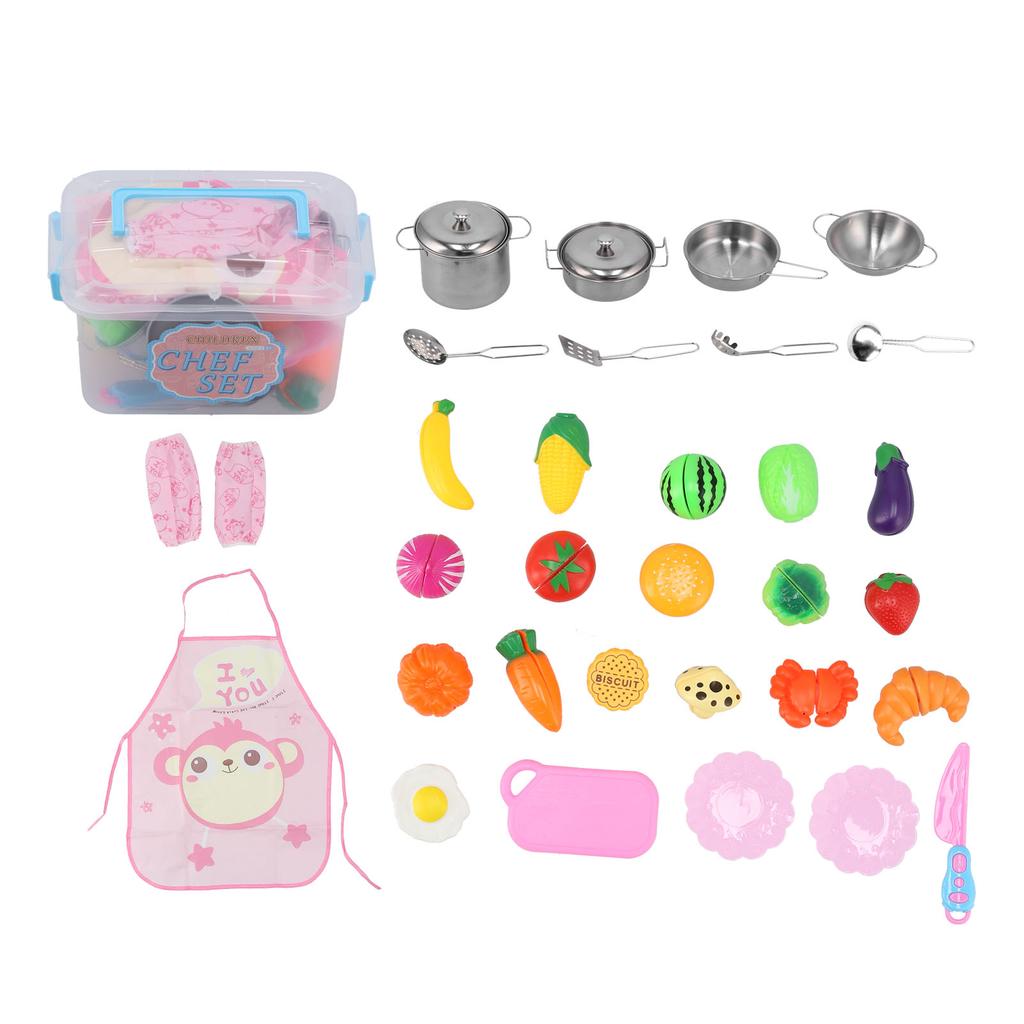 Kids Kitchen Pretend Play Toys Stainless Steel Play Cookware Cooking Utensils Set
