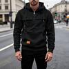 Men's Quarter Zip Hoodie, Half Zip Pullover Sweatshirt with Chest Pockets & Patch Logo, Casual Streetwear for Men