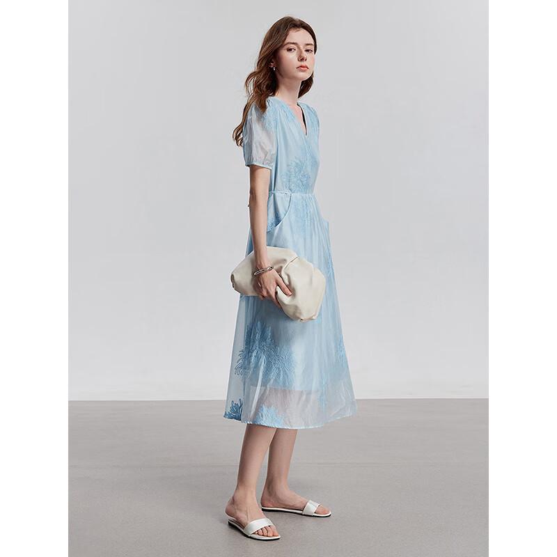 Chuyu Lyocell Embroidered V-Neck A-Line Maxi Dress