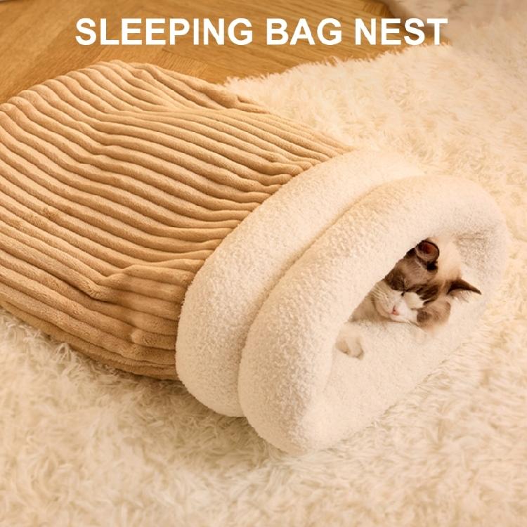 Winter Cats Velvets Fleece Bed Soft Barrels Shape Bed Comfortable Lounger Bed Sleep Bag for Warmth Cold Weather Cats Cave Bed