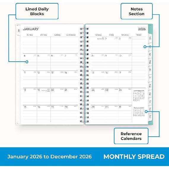 Blue Sky 2026 Weekly and Monthly Planner Calendar, January 2026 - December 2026, 5" x 8", Flexible Frosted Cover, Laminated Tabs, Durable Twin Wire
