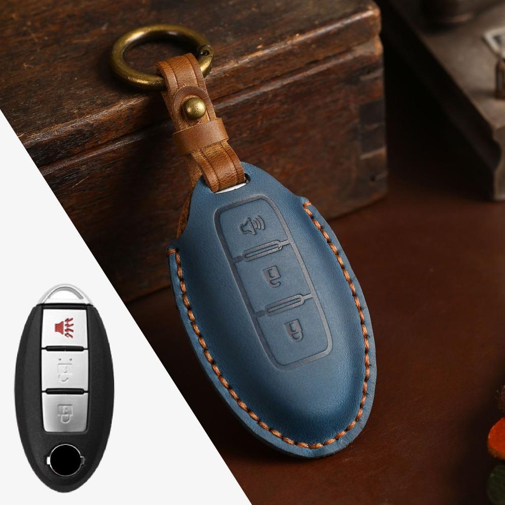 Genuine Crazy Horse Leather Key Cover Case for Nissan X Trail Qashqai Tiida Altima Sylphy Car Keys Protection