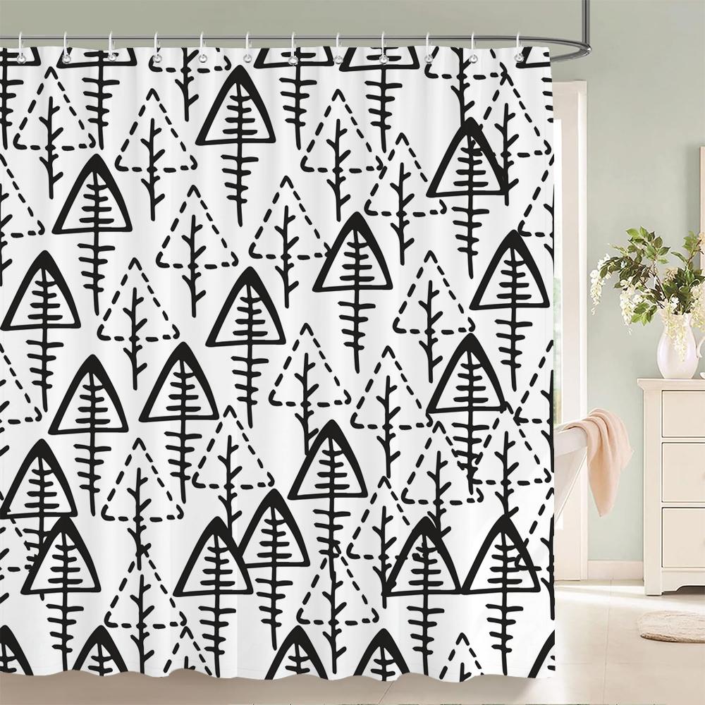 Black and White Simple Cartoon Shower Curtain Washable Polyester Bathroom Curtains Decor Bathtub Partition Curtain With Hooks
