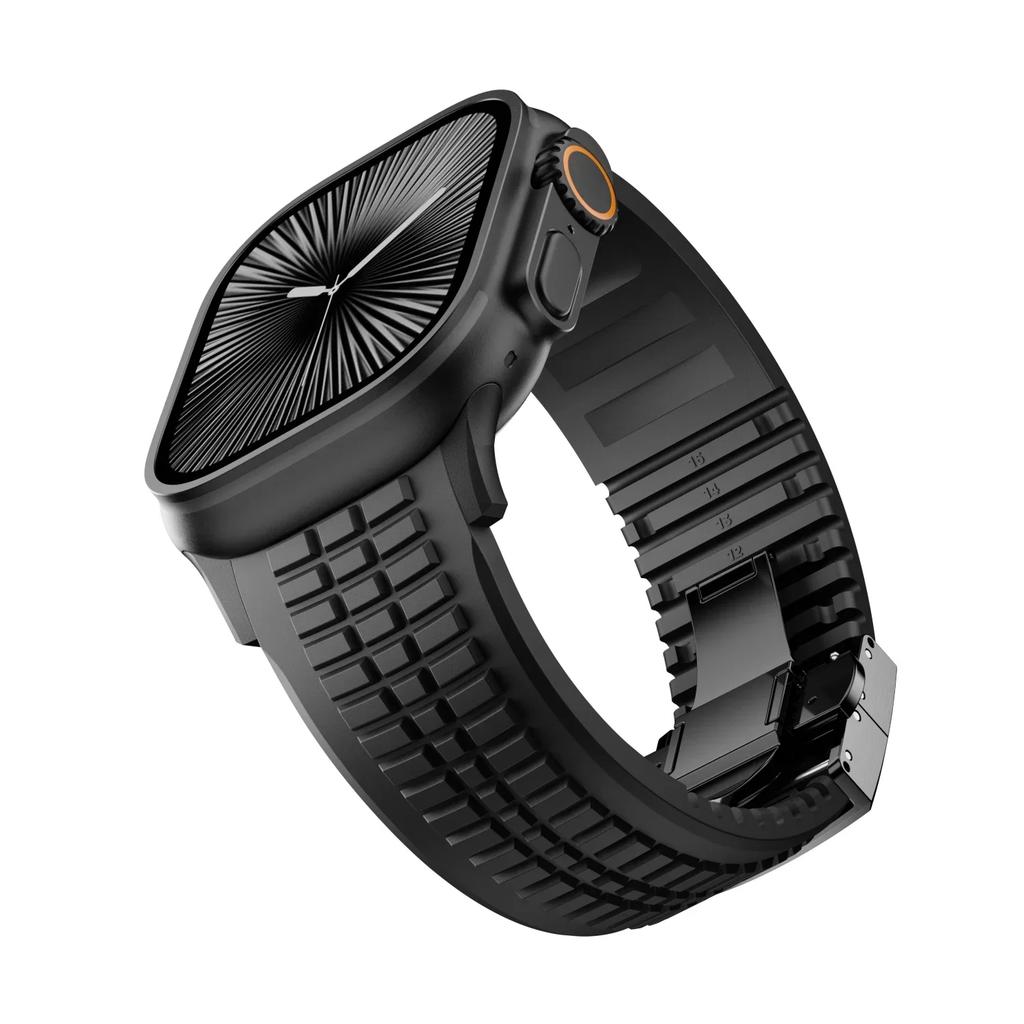 FKM Rubber Band for Apple Watch 46mm 45mm 44mm 42mm Sports Strap for Iwatch Ultra 2 1 49mm Series 10 9 8 7 Se 6 5 4 Bracelet