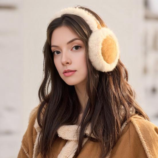 Faux Fur Earmuffs with Elastic Headband Foldable Design Fluffy Warm Ear Warmers Plush Exterior Winter Accessory