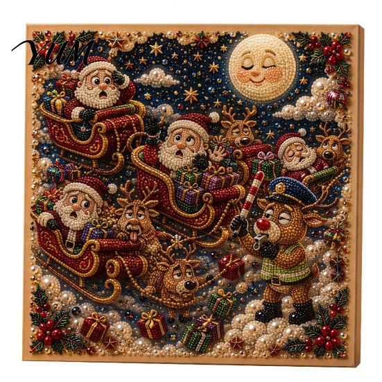 DIY Decorative Wall Ornaments Christmas Faux Pearl Art Kit, Rhinestone Painting 8" X 8", Cartoon Kits for Kids Snowman Animal Diamond Craft