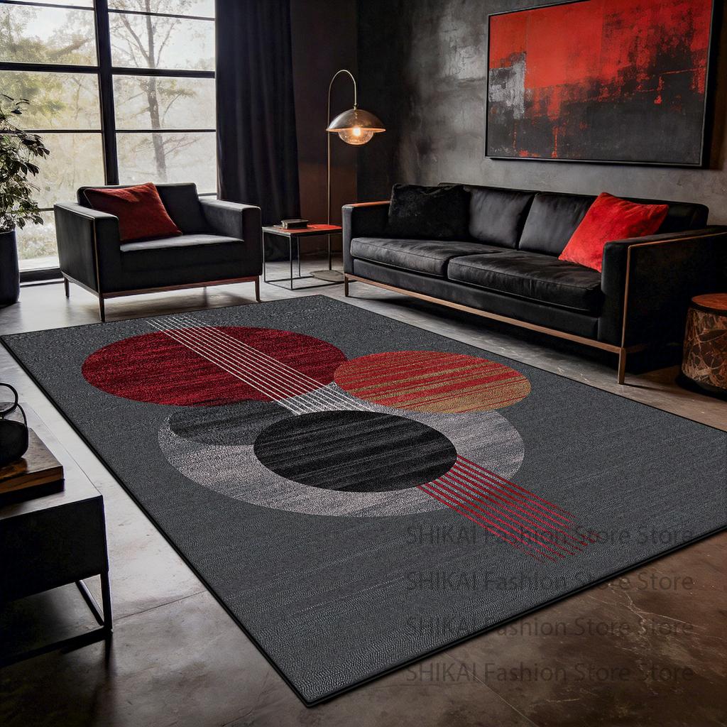 Red Gray Color Matching Art Carpet for Living Room Decoration Home Antiskid Fluffy Rug Easy Clean Short Velvet Coffee Tables Mat