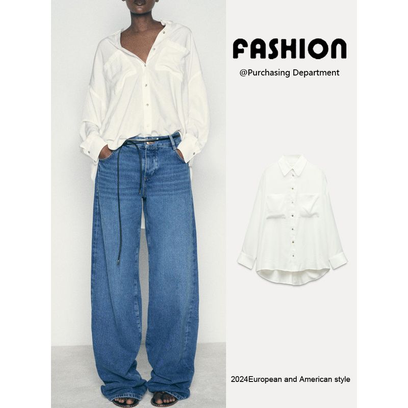 Za2025 Spring New Women's Clothing Simple All-Match Long Sleeves Lapel Simple Loose Shirt 8575866 250