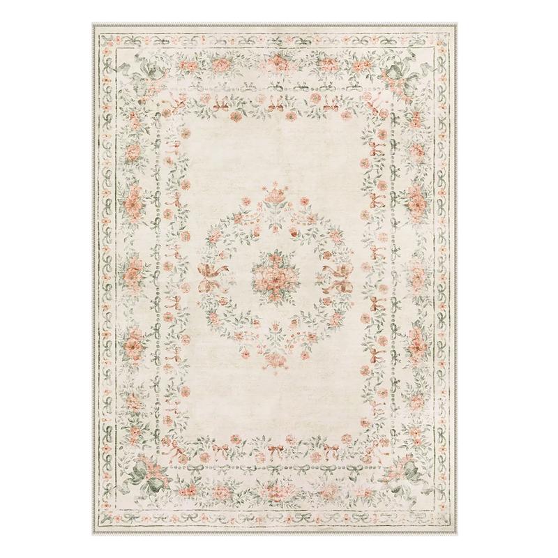 Living Room Carpet Large Area Machine Washable Vintage Traditional Floral Beige Rug for Bedroom Bedside Floor Mats Alfombra