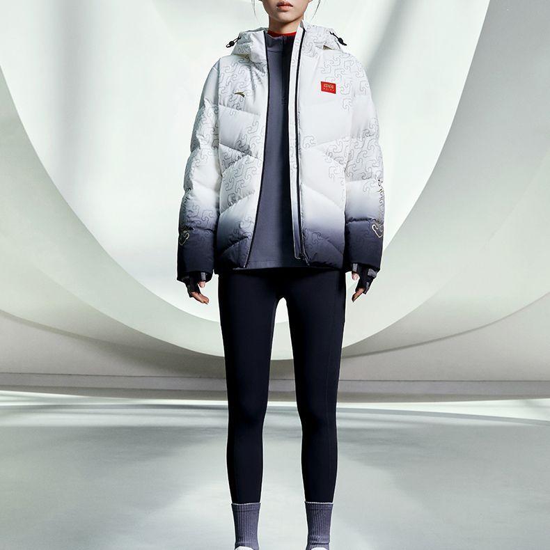 Anta Brand Pattern Printed Zipper Hooded Down Jacket Women Outerwear White 162247941-1