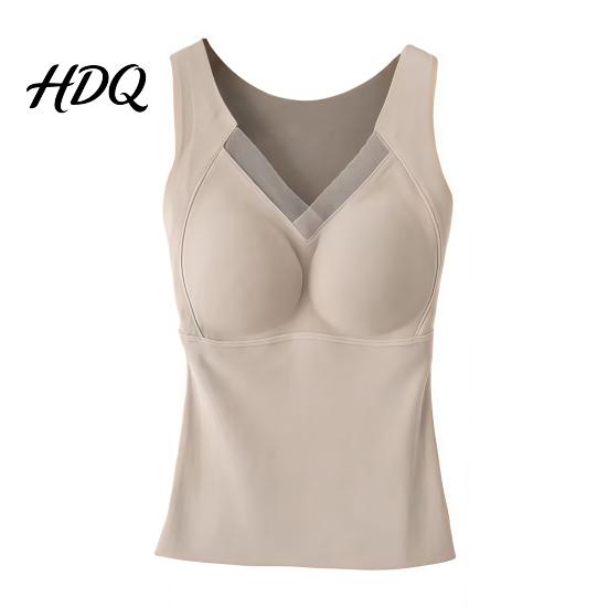 Sleeveless Slim Fit Tank Tops Women Seamless Thermal Vest Base Layer Tops Camisole with Built-in Chest Pads V-Neck Stretchy Fitted for Daily