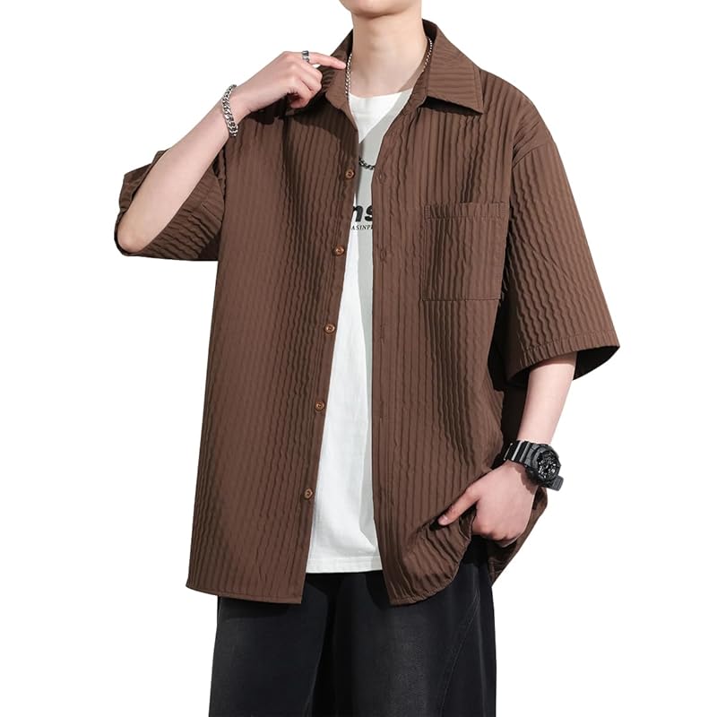 

[Metakey] men s shirt short sleeve summer clothes half sleeve Popularity shirt Plain color light soft casual breathable