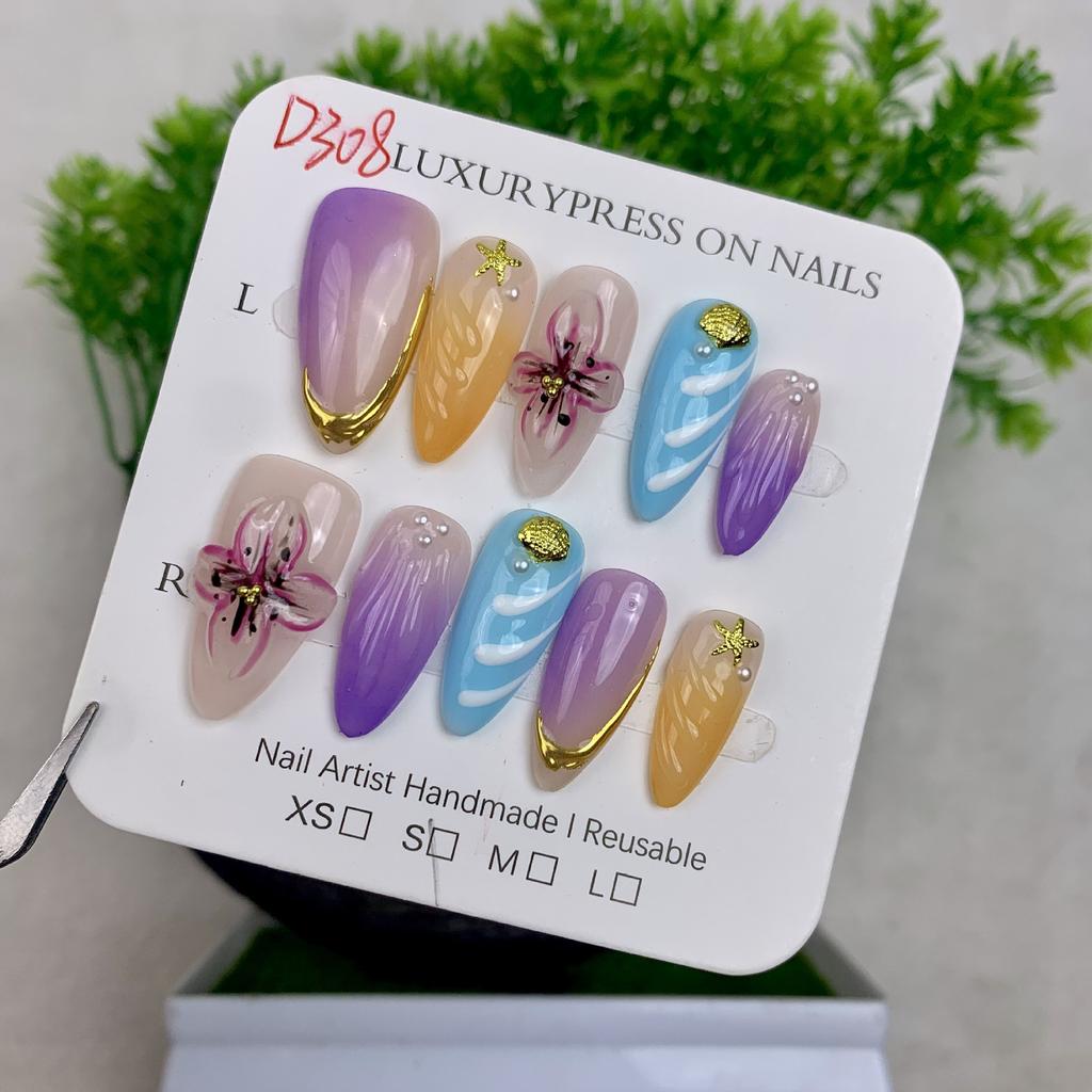 Handmade Armor European and American Wind Ice Through Shell Three-dimensional Carved Cat's Eye Almond Nail Removable Manicure