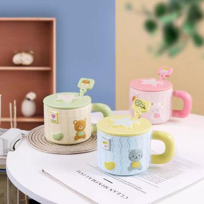 Cute Baby Home Mug High Value Cartoon Ceramic Cup Milk Breakfast Cup with Lid Spoon Coffee Cup Souvenir Gift Box