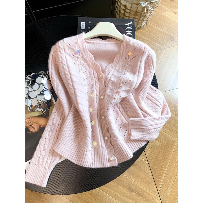 2026 Early Autumn Sequin Beaded Versatile Sweater Coat
