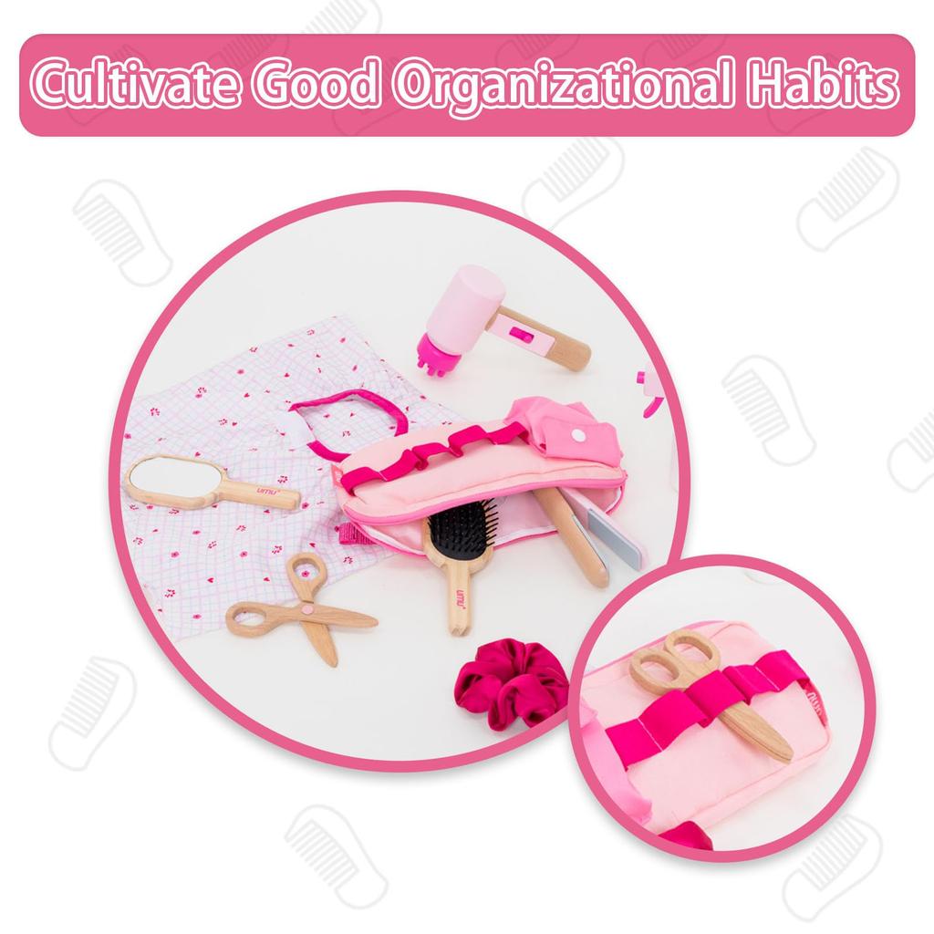 UMU Friseursalon Friseur Rolle Holzkommode Rollenspielset für Naturschönheitssalon Rollenspiel Geburtstag Beliebtes Rollenspiel Weihnachtsgeschenkset, Spielen,
