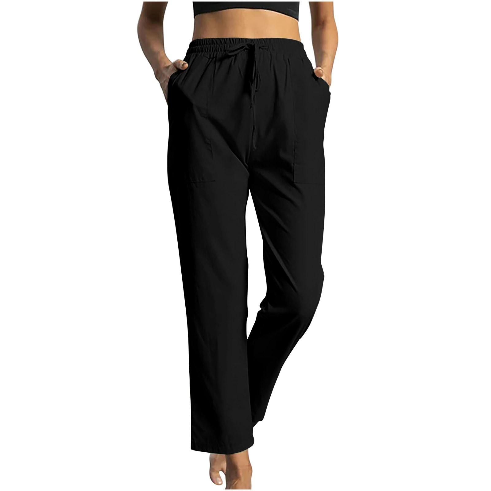 

Women s Summer Solid Color Cotton And Linen Loose Trousers S кофейный