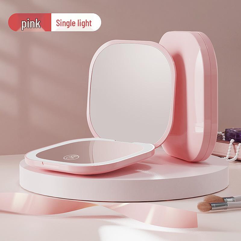 

Compact LED Makeup Mirror with Three-Color Lighting, Portable Folding Design, and Double-Sided View Square Double-Sided Pocket Mirror (Rechargeable)