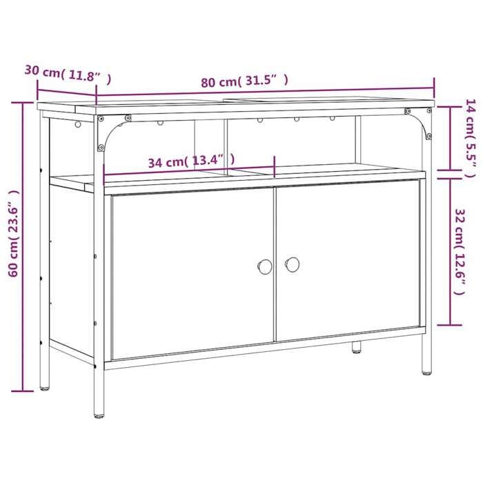 VidaXL Armoire Lavabo de Salle de Bain, Placard sous Vasque avec Porte, Meuble de Rangement, Organisateur de Toilette 842445