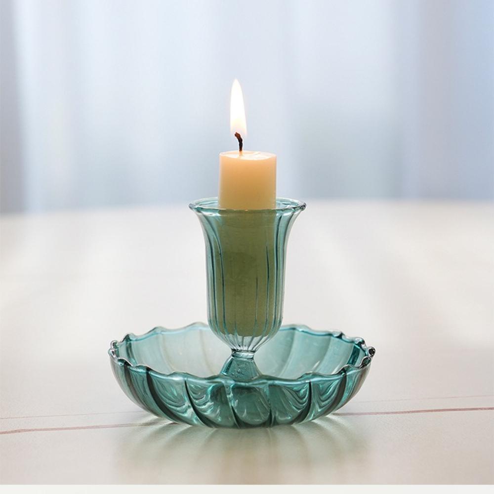 Multi-Color Glass-Style Candle Holder Creativity Romantic Desktop Candlestick Ornament for Home Living Room Room Decoration Gift