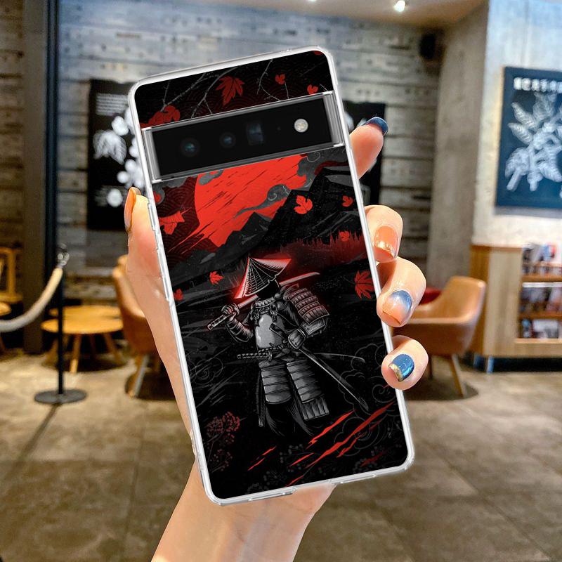 Phone Case For Google Pixel 9 8 7 6 9A 8A 7A 6A 5 4 5A 4A 3A Pro XL Soft Clear TPU Transparent Cover Japanese Samurai Art