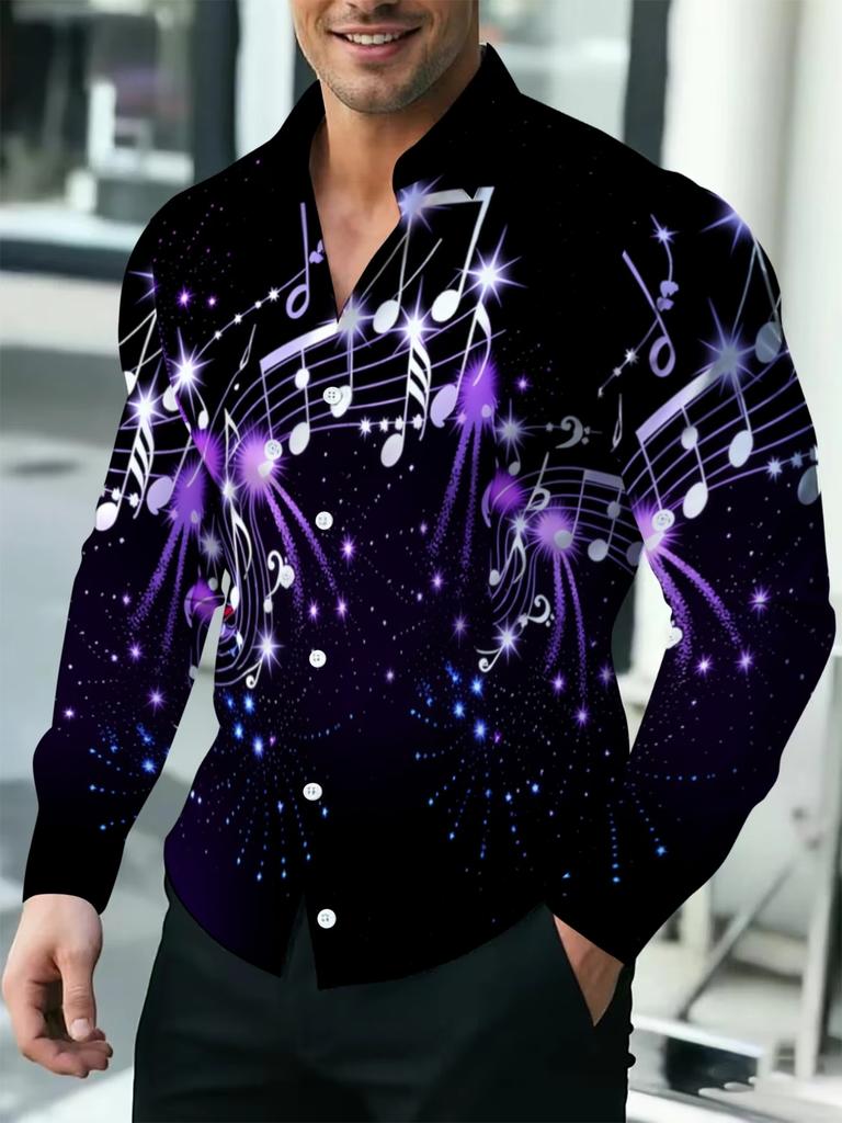 Retro Mondrian Geometric Patchwork Printed Men's Long Sleeved Shirt Slim Fit Business Casual Art Style Shirt