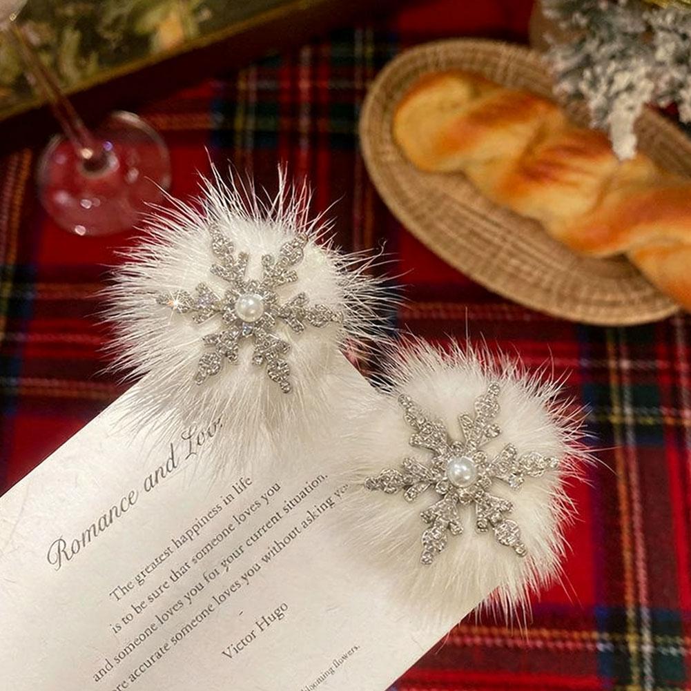 2Pcs Snowflake Hair Clip Duckbill Clip Headwear Side Clip Jewelry Accessory Glitter Shiny Gift