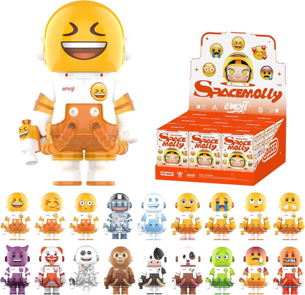 POP MART MEGA Space Molly 100% × Emoji Series, Molly Blind Box Figures, Holiday Birthday Gifts for Girls and Boys, Single Box