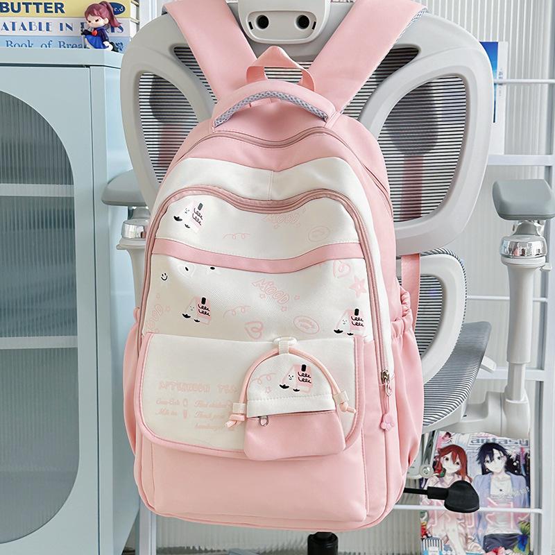 Schoolbag Summer New Product Junior High School Schoolbag Large Capacity School Travel Light Backpack Cute Print Color Matching Backpack