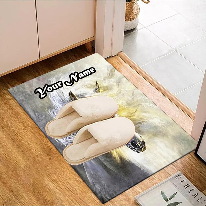 1PC Custom Name Ethereal Horse Portrait Theme Floor Mat Ideal for Living Room, Game Rooms, Office, Bedroom,Floor Mat Playful Design
