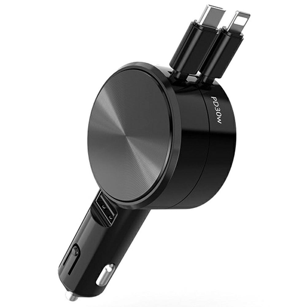 

Car Charger with Type-C/iP Cable PD Super Fast Charging Cable Dual Port Retractable Cord,CD Veins Version As Shown A