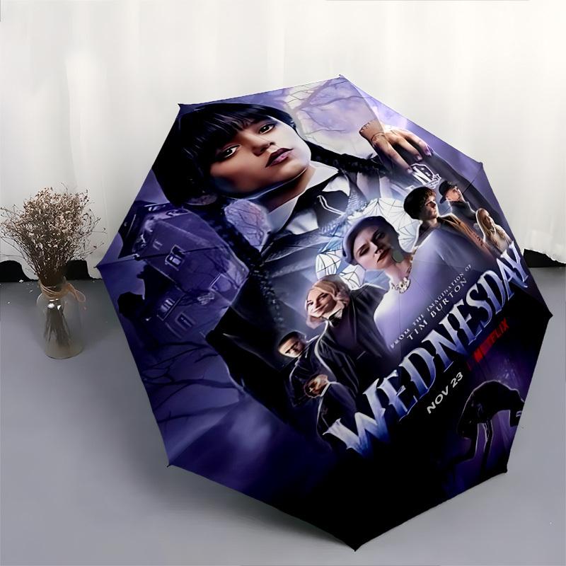 Wednesday AddamsThemed Automatic Opening and Closing Umbrella - 8 Ribs, Suitable for Leisure and Going Out, Outdoor Accessory, Gothic Style,