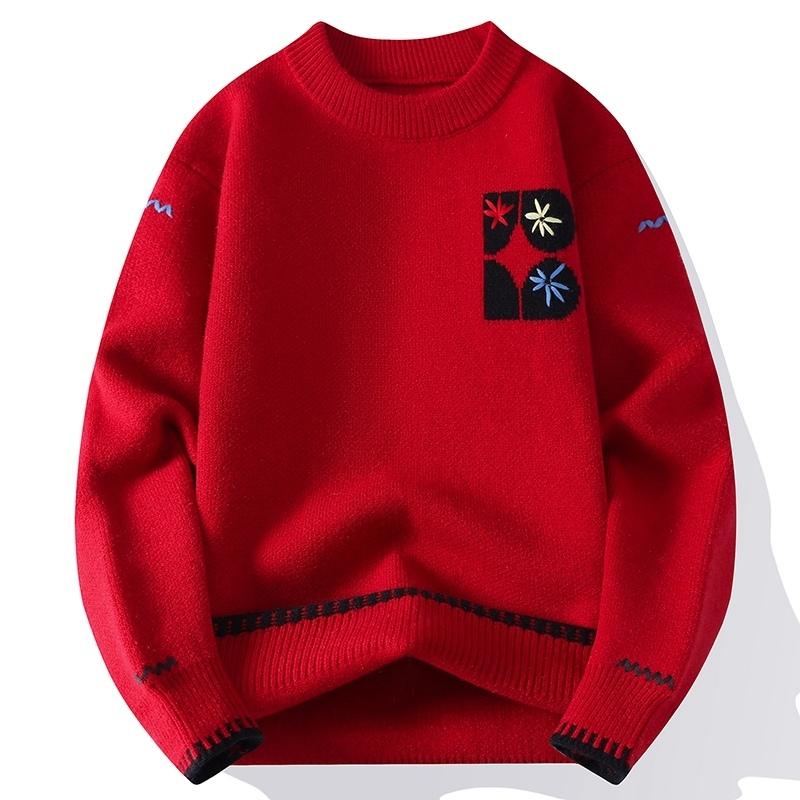 

Геометрический свитер в стиле колор-блок в корейском стиле, осенне-зимний свитер с длинным рукавом L красный