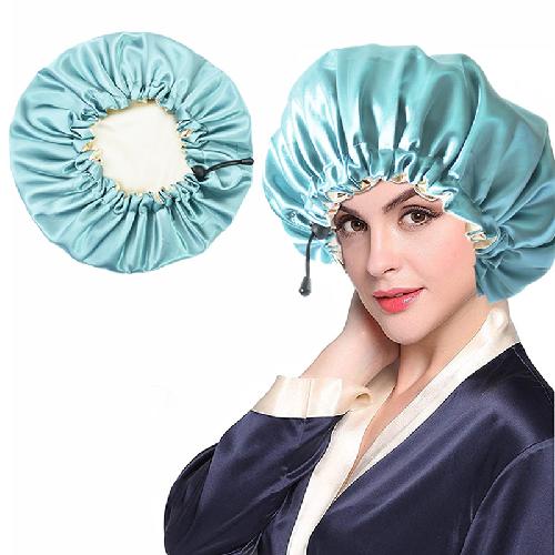 Doppellagige Nachtkappe, verbessert und verstellbar, für Frauen, geölte Duschhaube, weiche Seide, doppelt verwendbar, Badekappe, Chemotherapie-Kappe, Nachtkappe