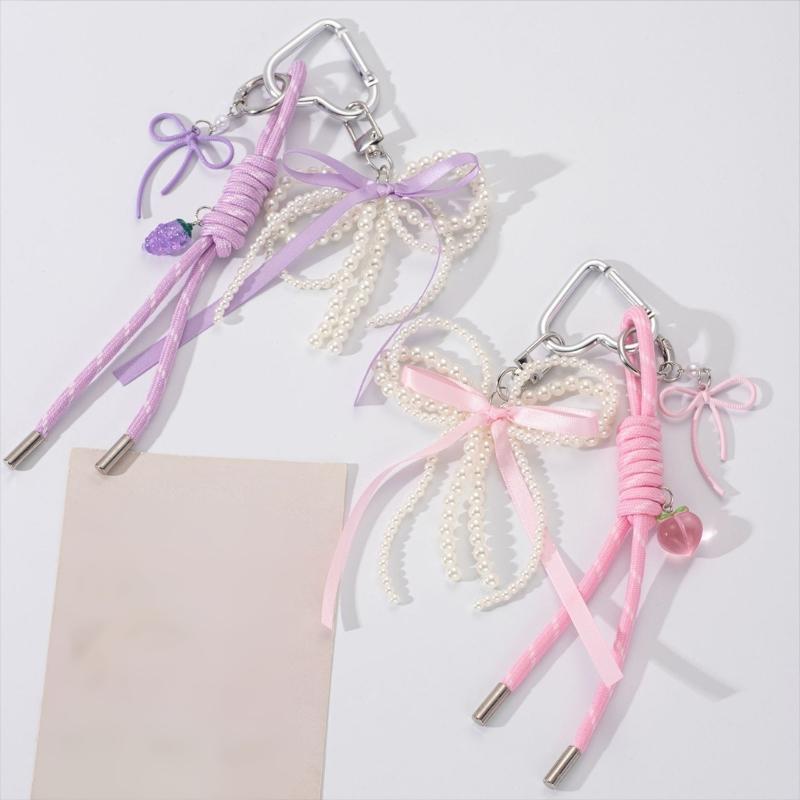Lovely Heart Keychain Bows Keyring Braided Rope Bag Charm Bag Pendant Ornaments Car Keychain Decorations