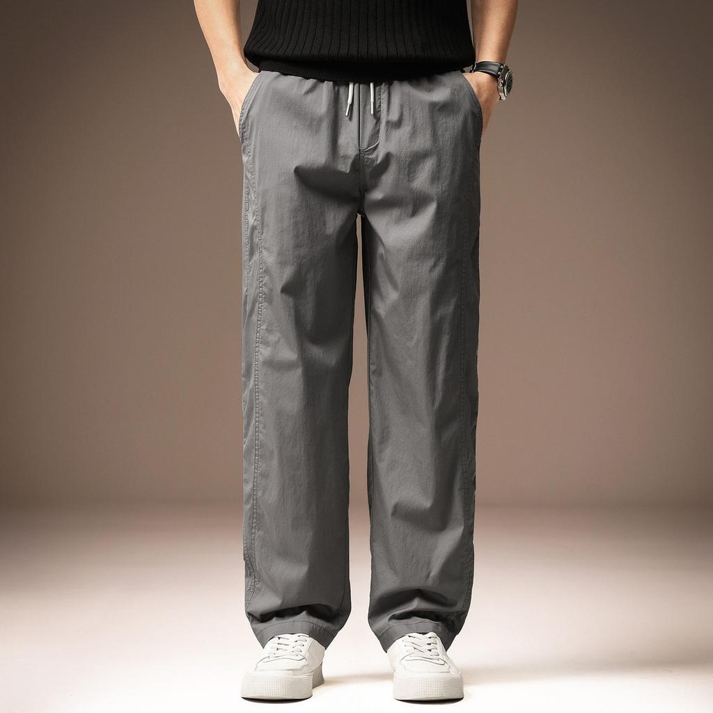High-end American Retro Simple Straight Casual Pants Men's Summer Thin Loose Wide-leg Sports Tooling Splicing Trousers
