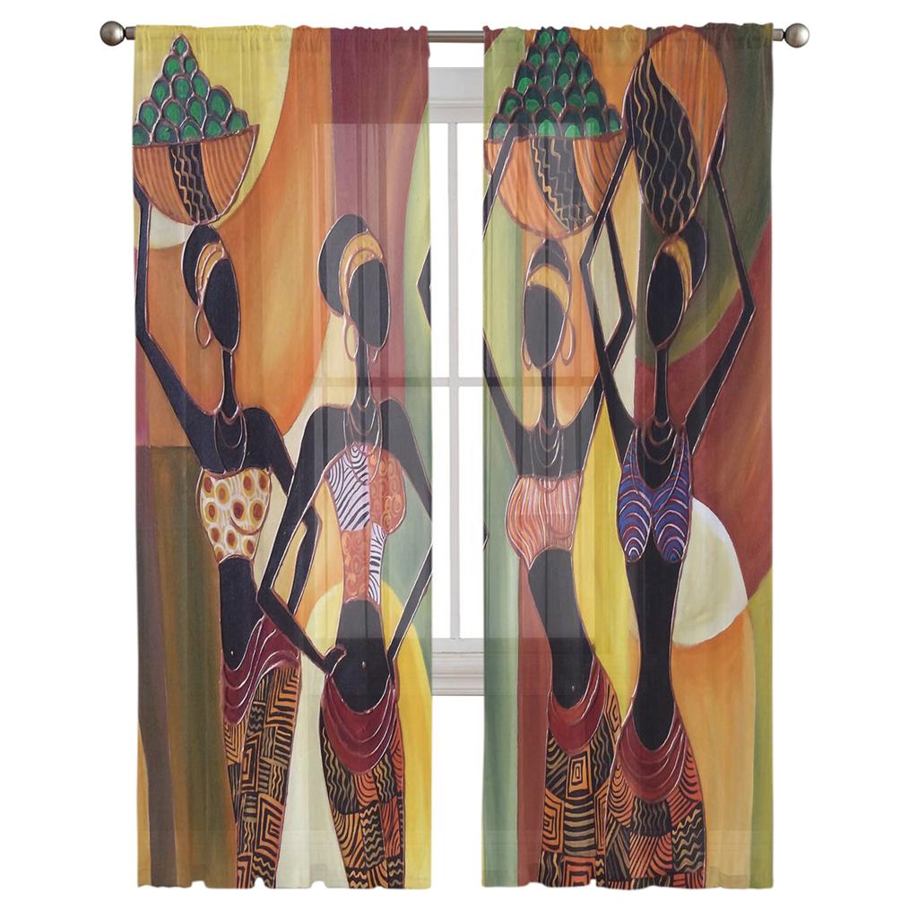 African Women Mural Culture Curtain Window Tulle For Living Room Bedroom The Kitchen Window Treatment Decorations Curtains