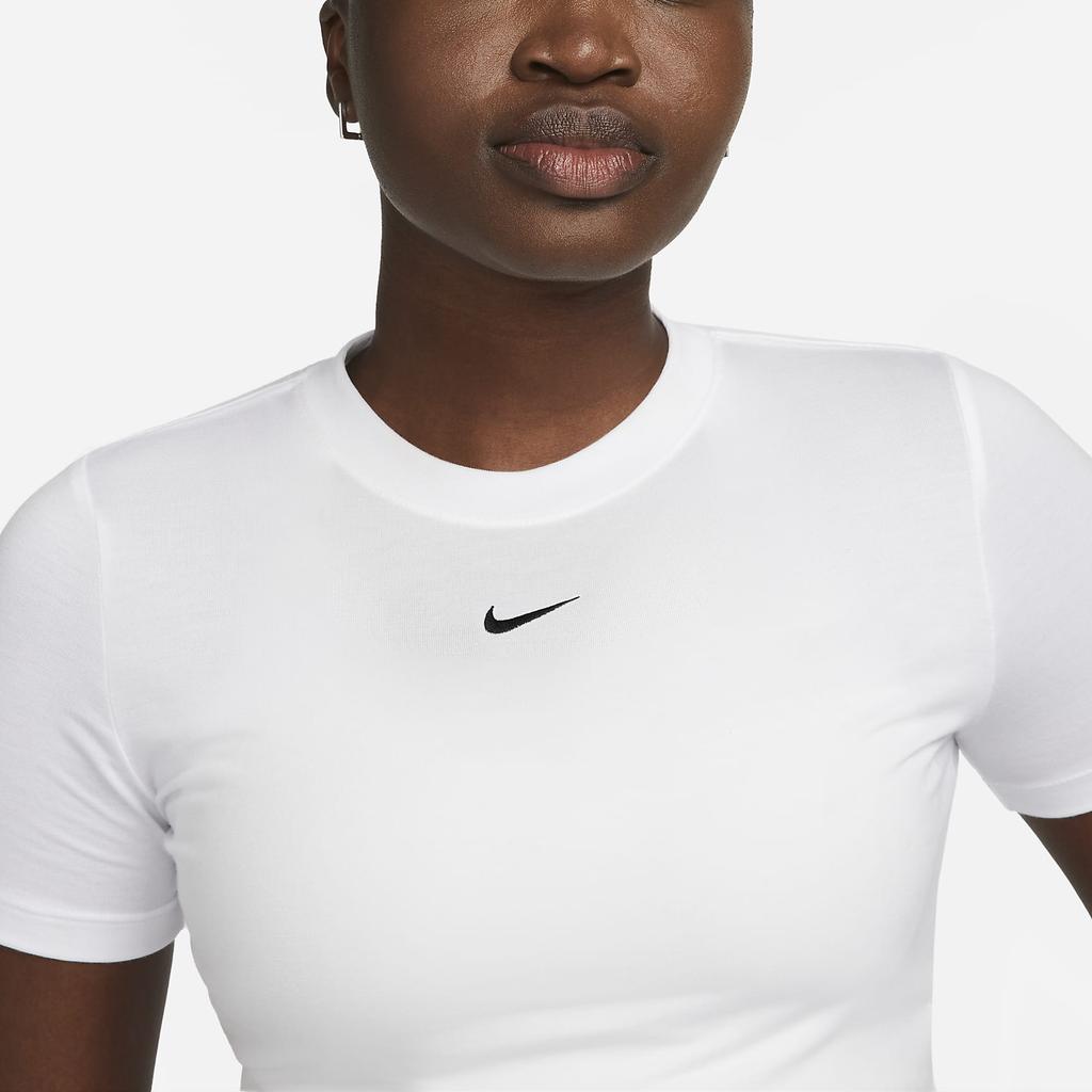 Nike Sportswear Essential Logo Embroidered Slim Fit Short Sleeve T-Shirt Women Tops White FB2873-100