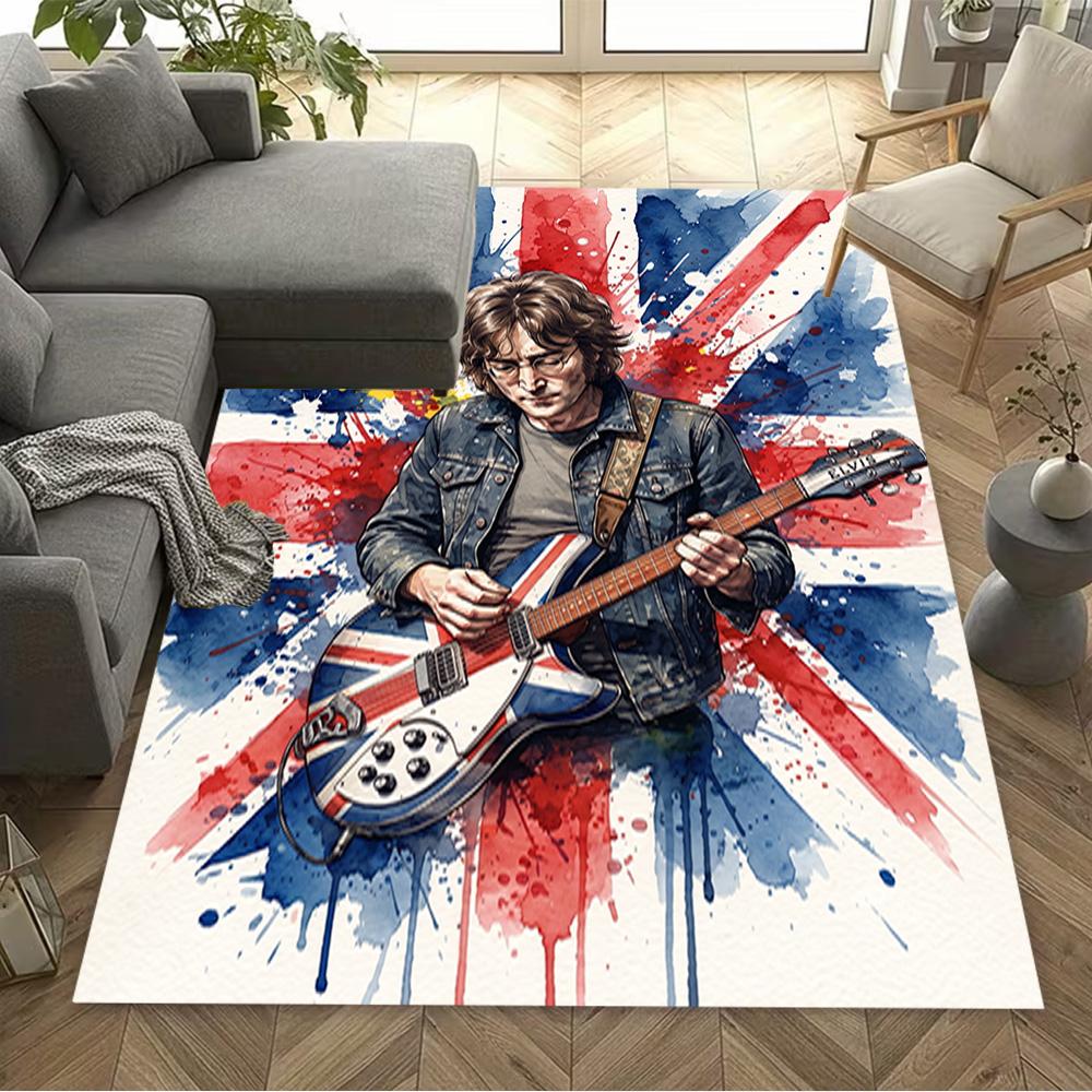 John Lennon Union Jack Guitar Floor Mat Design for Bedrooms Dormitory Study room Decorate room Anti-slip Rug Anime Office Decor Gift for Festivals