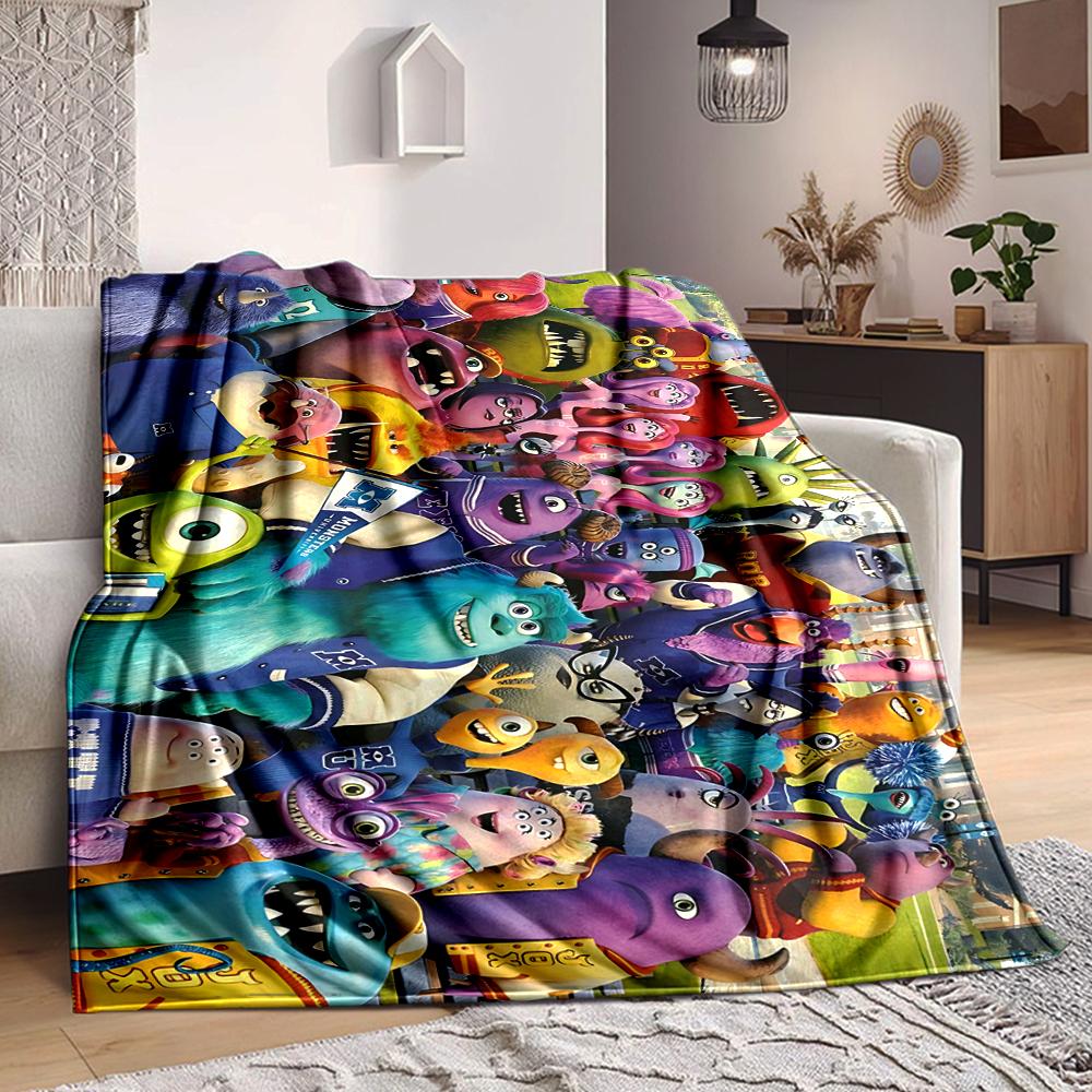 1Pc Monsters Inc Characters Collage Flannel Blanket, Soft And Comfortable, Casual Warm, Camping Travel, Christmas, Halloween Xmas Gift S1668