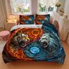 3pcs Tiger Yin Yang of Fire and Ice Bedding Set - Includes 1 Quilt Cover and 2 Pillowcases, Comfortable Bedding with Stylish Design for Bedroom,