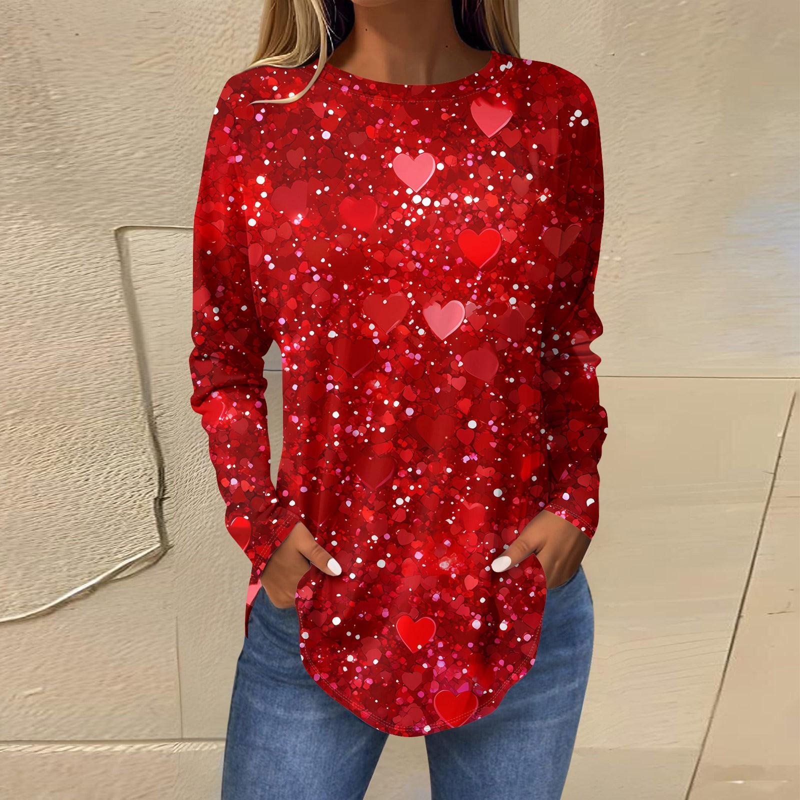 

Женская свободная футболка с круглым вырезом и принтом в виде сердца ко Дню святого Валентина, длинный рукав, топ, пуловер XXXL