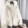 Jachetă de damă de toamnă și iarnă, plușată, la modă, călduroasă, din lână de miel, cu glugă din blană artificială de vidră, jachetă palton larg