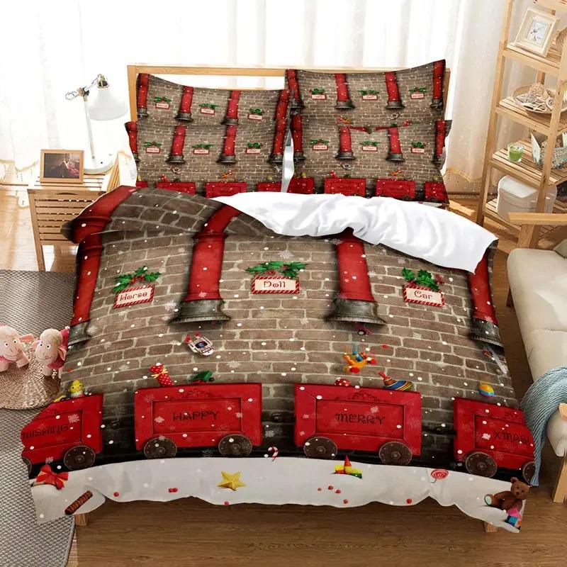 Weihnachtsbettwäsche-Set, Bettbezug, Polyester, Bettdeckenbezug, Kissenbezug, 3D, Queen-Size-Bett, King-Size-Bett, Doppelbett, Full Twin, Single, 3-teilig, 2-teilig, Schlafzimmer