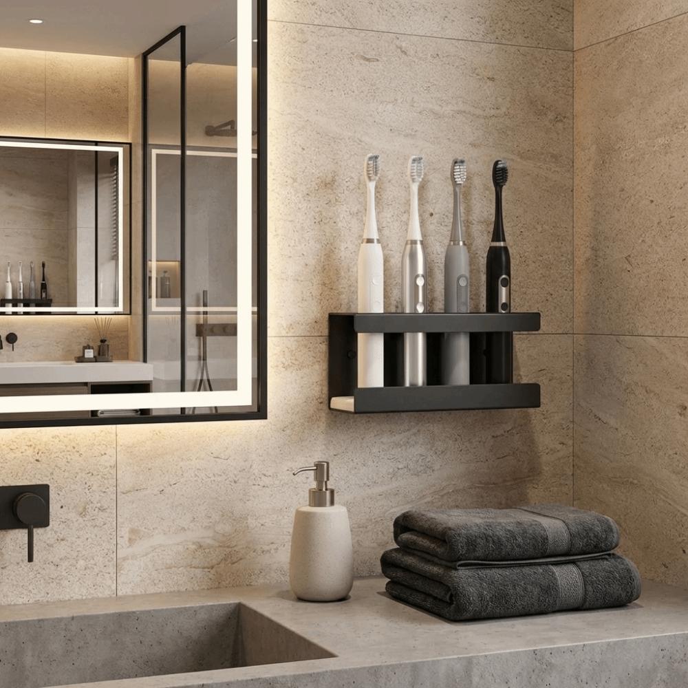 Wall Mounted Electric Toothbrush Stand Space Saving Storage Rack for Bathroom