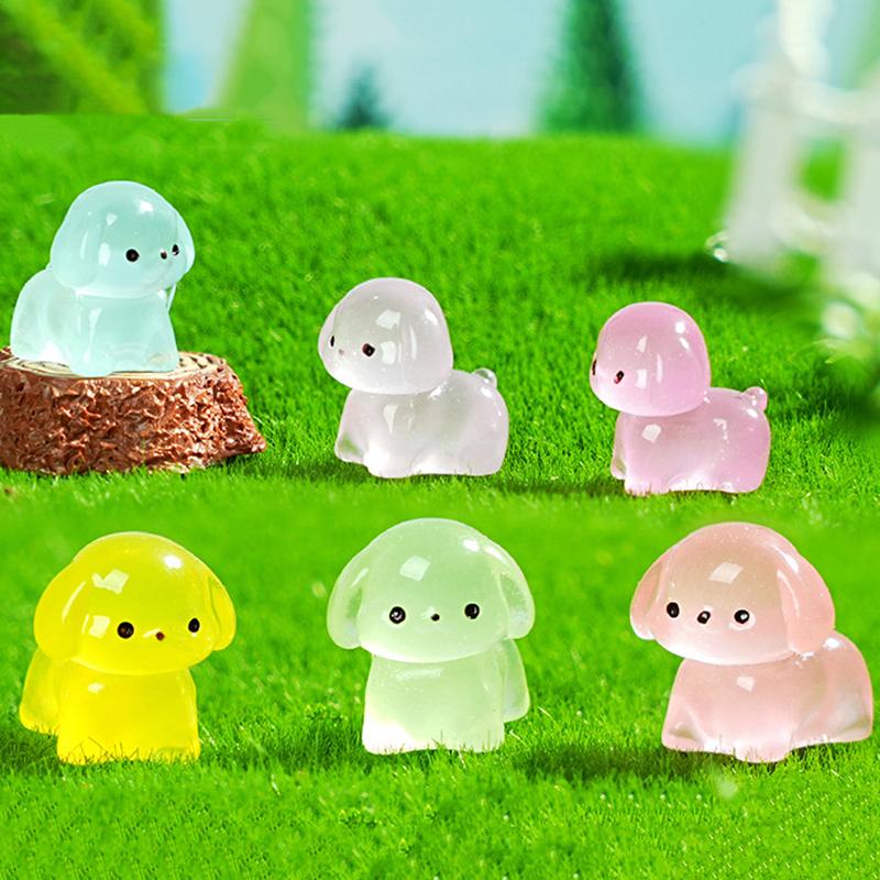 10Pcs Colorful Kawaii Luminous Resin 3D Puppy Ornaments Miniature Figurines Creative Diy Home Decoration Accessories Gifts