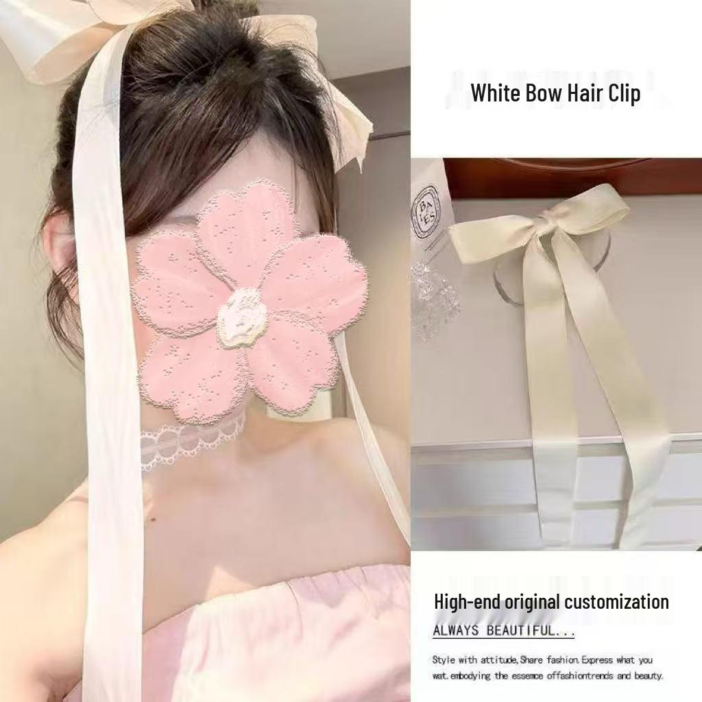 Fermaglio per Capelli con Nappa e Fiocco in Perline e Nastro Francese per Bambine – Doppia Pinza Intrecciata Stile Balletto