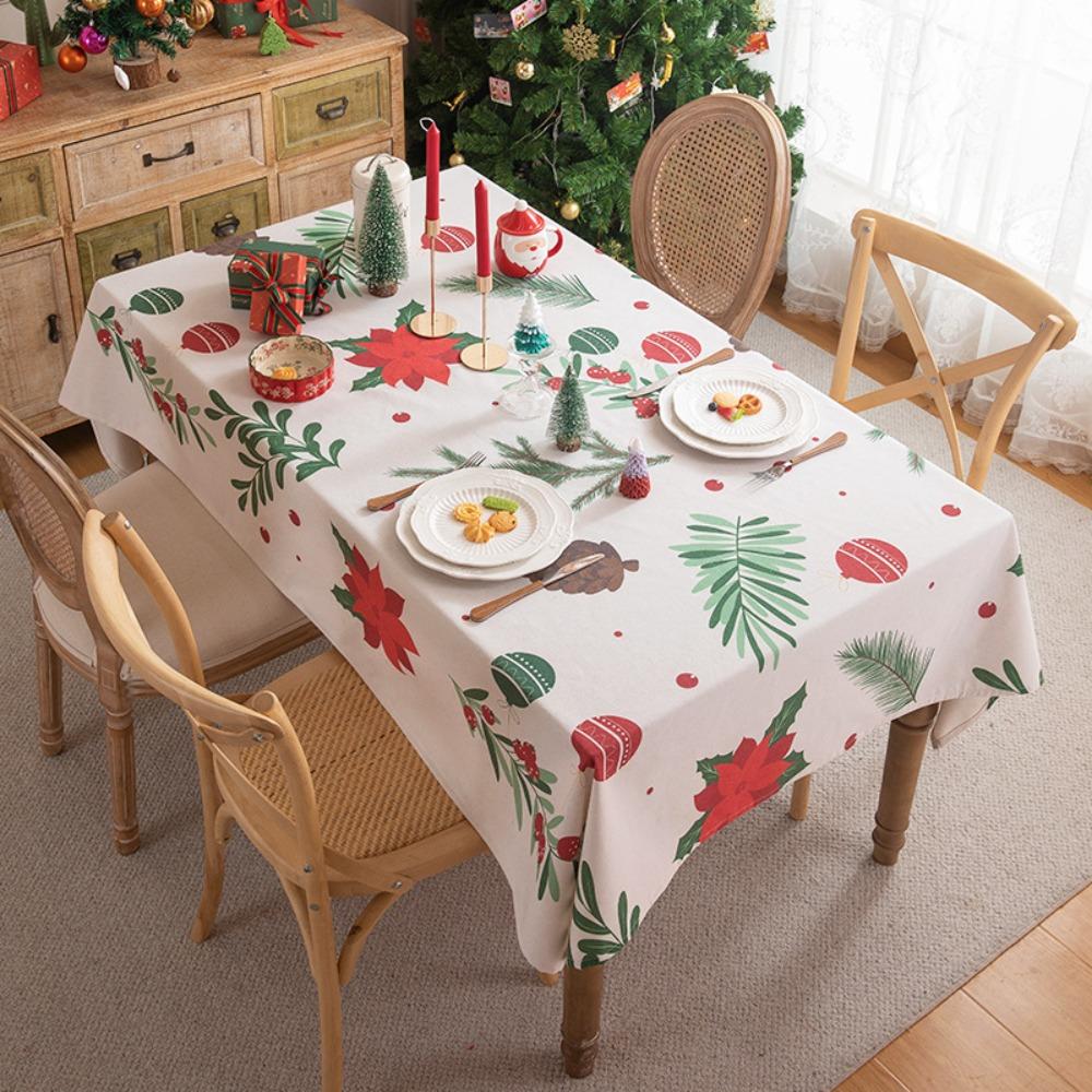 Festive Christmas Table Runner Cotton Blend Printed with Floral Fringe Decorative Dining Cover